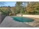 Community pool covered for the winter, surrounded by fencing and mature trees at 6940 Roswell Rd # E12, Atlanta, GA 30328