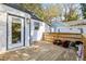 Outdoor wooden deck with an entrance to the home and a wood railing overlooking the backyard at 1770 South Olympian Sw Way, Atlanta, GA 30310