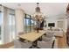 Elegant dining area featuring a modern chandelier, large windows, and city views at 750 Park Ne Ave # 8E, Atlanta, GA 30326
