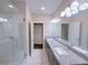 Spacious bathroom with a walk-in shower and double sink vanity with granite countertops at 2005 Ocean Nw Dr, Atlanta, GA 30318