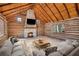 Cozy living room with a stone fireplace and log cabin aesthetic at 1225 W Wesley Nw Rd, Atlanta, GA 30327