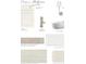Bathroom design board showcasing cabinet, faucet, tile, and countertop finishes at 1995 Catnap Ct, Chamblee, GA 30341