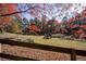 Beautiful backyard view showcasing vibrant fall foliage, a wooden fence, and a play area at 355 Clark Creek Pass, Acworth, GA 30102