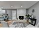 Whitewashed brick fireplace in a gray-walled living room at 1900 Mornington Ln, Snellville, GA 30078