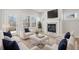 Living room with fireplace, white sofas, and a large TV at 4745 Marjorie Dr, Cumming, GA 30041