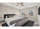 Bright main bedroom features tray ceilings, a ceiling fan and neutral decor at 4145 Essex Pond Way, Cumming, GA 30040