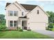 Two-story home with beige siding, stone accents, and a two-car garage at 63 Rocking Wood Vw, Dallas, GA 30157