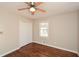 Well-lit bedroom, hardwood floors and double door closet at 175 Smith Ferguson Rd, Dallas, GA 30157