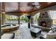 Covered patio with fireplace, hot tub, and pool at 1055 Leadenhall St, Alpharetta, GA 30022
