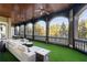 Relaxing screened porch with artificial turf and wooded views at 1055 Leadenhall St, Alpharetta, GA 30022