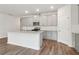 Modern kitchen with gray cabinets, granite counters and island at 3933 Brushy St, Powder Springs, GA 30127