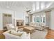 Inviting living room with a brick fireplace, coffered ceiling, and lots of seating at 710 Cox Rd, Roswell, GA 30075