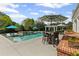 Inviting backyard oasis with a beautiful pool, lounge area, and lush landscaping for relaxation and entertainment at 710 Cox Rd, Roswell, GA 30075