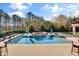 Stunning backyard pool with in-pool loungers and a spa, surrounded by lush landscaping and lounge seating at 710 Cox Rd, Roswell, GA 30075