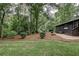 Landscaped backyard with fire pit and patio area, perfect for entertaining at 131 Brookwood Sw Dr, Marietta, GA 30064