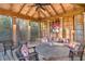 Relaxing screened porch with wooden furniture and ceiling fan at 487 Burlington Ne Rd, Atlanta, GA 30307