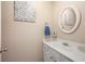 Stylish half bathroom featuring a white vanity and decorative wall art at 1101 Collier Nw Rd # V6, Atlanta, GA 30318