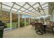 Enclosed patio area with dining table, chairs, and outdoor grill at 3825 Green Ave, Loganville, GA 30052
