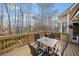 View from deck with outdoor table and seating overlooking trees at 2007 Woodside Park Dr, Woodstock, GA 30188