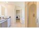 Well-designed bathroom featuring a single vanity, shower and toilet with sleek tiling and fixtures at 257 Orwell Dr, Social Circle, GA 30025