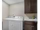 Functional laundry room with modern washer, dryer, and utility sink with convenient cabinet storage at 514 Perdue Trl, Canton, GA 30115