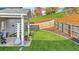 Well-maintained backyard featuring a lush lawn, wooden fence, and covered patio, perfect for outdoor relaxation at 200 Cherokee Reserve Cir, Canton, GA 30115