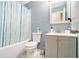 Full bathroom with a shower-tub combo, toilet, and grey vanity at 4211 Wingfoot Ct, Decatur, GA 30035