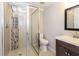 Updated bathroom with a large shower and modern vanity at 2076 W Flat Shoals Ter, Decatur, GA 30034