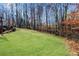 Large grassy backyard with wooded area and fence at 221 Oakwood Dr, Cumming, GA 30040