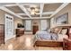 Main bedroom with hardwood floors and coffered ceiling at 221 Oakwood Dr, Cumming, GA 30040