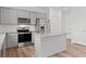 Bright kitchen featuring gray cabinetry, stainless steel appliances, granite countertops, and an island at 3340 Redwood Ct, Covington, GA 30016
