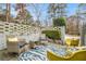 Inviting back patio area with stylish outdoor furniture, a patterned rug, and a decorative brick wall at 2418 Brookdale Ne Dr, Atlanta, GA 30345