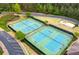 Aerial view of community tennis courts showcasing well-maintained recreational facilities surrounded by lush greenery at 416 Telfair Way, Canton, GA 30115