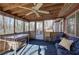 Screened porch with furniture and ceiling fan that allows enjoyment of the wooded surroundings at 731 Willow Ridge Dr, Marietta, GA 30068