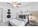 Bedroom with black and white decor and ceiling fan at 3136 Morris Hills Dr, Dacula, GA 30019