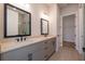 Modern bathroom with double vanity and gray cabinets at 210 Idylwilde Way, Canton, GA 30115
