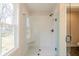 Spacious shower with glass enclosure and built-in seat at 147 Bluffington Way, Marietta, GA 30066