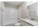 Clean bathroom with granite countertop and shower/tub combo at 1832 Vauxhall Dr, Lithonia, GA 30058