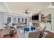 Cozy living room featuring a stone fireplace and large windows at 925 Upper Hembree Rd, Roswell, GA 30076