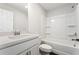 Clean bathroom with white vanity and tub/shower combo at 1706 Pardee Dr, Kennesaw, GA 30152