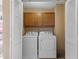 Convenient laundry room with washer, dryer, and cabinets at 718 Creek Nw Trl, Kennesaw, GA 30144