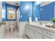 Simple bathroom with white vanity and blue walls at 695 Arboreal Ct, Alpharetta, GA 30022