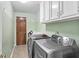 Convenient laundry room with washer, dryer, and built-in storage at 695 Arboreal Ct, Alpharetta, GA 30022