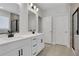 Elegant bathroom with double vanity and shower at 3069 Shirecrest Lane, Dacula, GA 30019