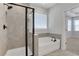 Bathroom with soaking tub and walk-in shower at 3069 Shirecrest Lane, Dacula, GA 30019