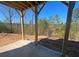 Covered back patio with wooden supports overlooking a beautiful natural and wooded landscape on a bright sunny day at 628 Gilles Ln, Cumming, GA 30041