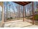 View of the covered back porch overlooking a natural wooded area at 1350 Eryn Cir, Suwanee, GA 30024