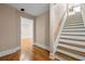 Basement with hardwood floors and stairs at 2907 Wickford Nw Dr, Kennesaw, GA 30152