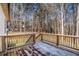 Wooden deck overlooking wooded area, offering peaceful views at 5720 Breitling Dr, Cumming, GA 30028