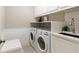 Laundry room with washer, dryer, and built-in cabinets at 10444 Park Walk Pt, Alpharetta, GA 30022